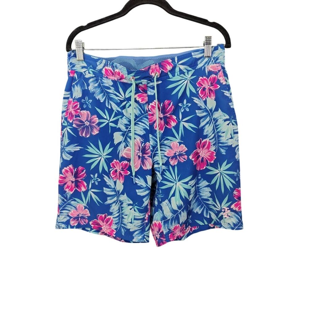 Izod  Quick Dry Saltwater Blue Tropical Floral Men's Medium Board Trunks/Shorts
